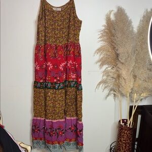 NATURAL LIFE Floral Tiered Maxi Dress in Red, Purple, Green